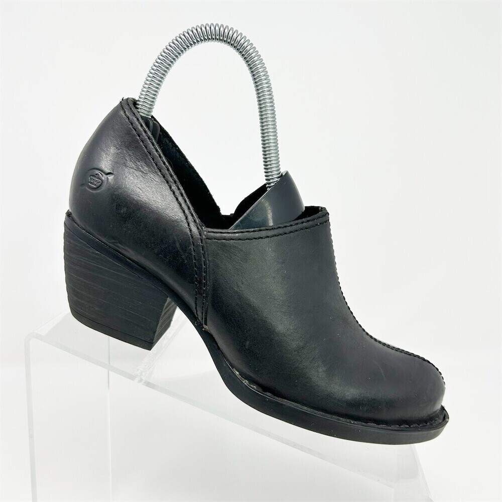 Born Odessa Womens Black Leather Slip-On Shootie Ankle Booties Block Heel Size 6
